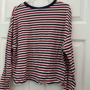 Divided Red and Blue Long Sleeve Tee Nautical Stripes